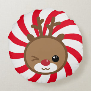 Kawaii Reindeer Round Pouf Pillow