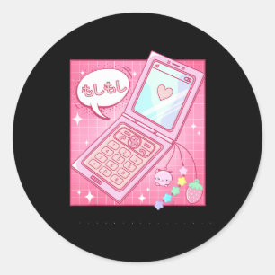 Kawaii Retro 90s Japanese Y2K Flip Phone  Classic Round Sticker