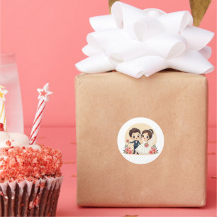 Kawaii Retro Wedding Couple – Chibi Style Classic Round Sticker