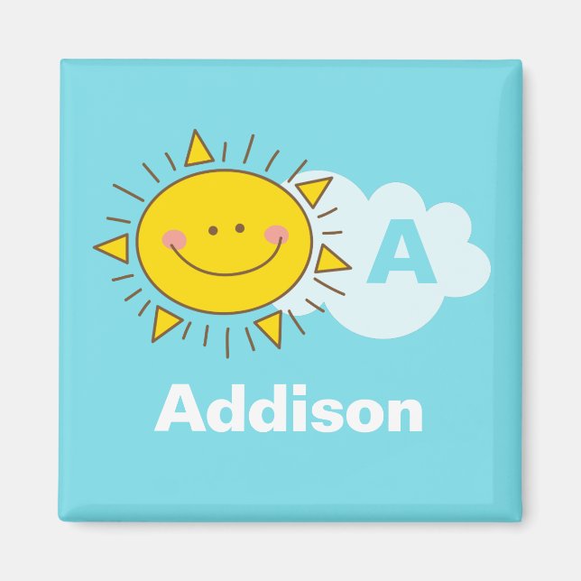 Kawaii Robin Egg Blue Sunny Day Cartoon Monogram Magnet (Front)