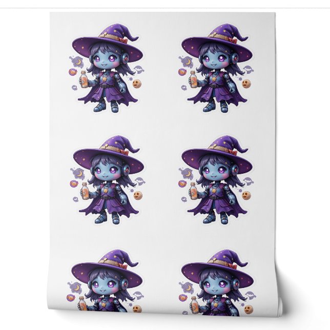 Kawaii Robot Witch Girl Cute Futuristic Witch Home Wallpaper (Unrolling)