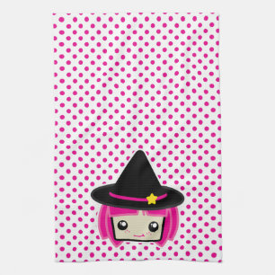 Kawaii rose Haired Witch serviette de cuisine