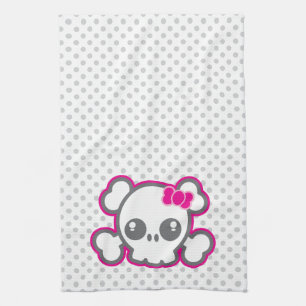 Kawaii rose Ruban crâne serviette de cuisine
