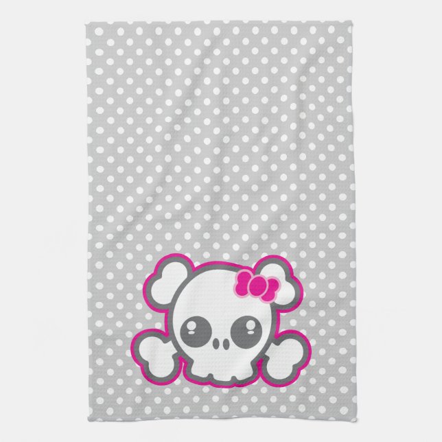 Kawaii rose Ruban crâne serviette de cuisine (Vertical)