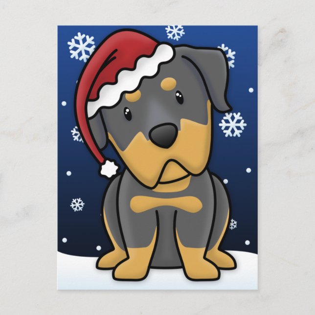 Kawaii Rottweiler Christmas Postcard (Front)