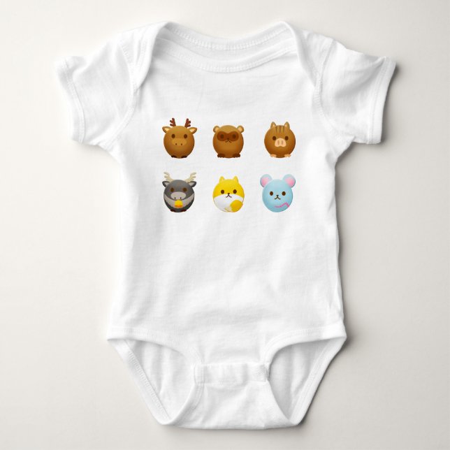 Kawaii Round Animals Baby Bodysuit (Front)
