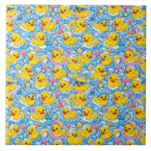Kawaii Rubber Duck Pattern with Playful Aquatic El Tile