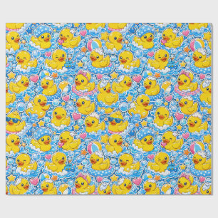 Kawaii Rubber Duck Pattern with Playful Aquatic El Wrapping Paper