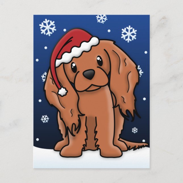 Kawaii Ruby Cavalier Spaniel Christmas Postcard (Front)