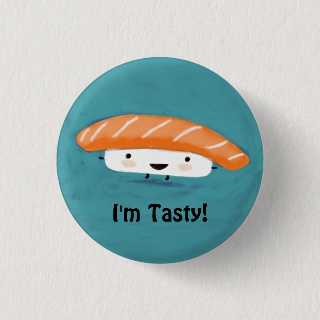 Kawaii Salmon Sashimi 1 Inch Round Button (Front)
