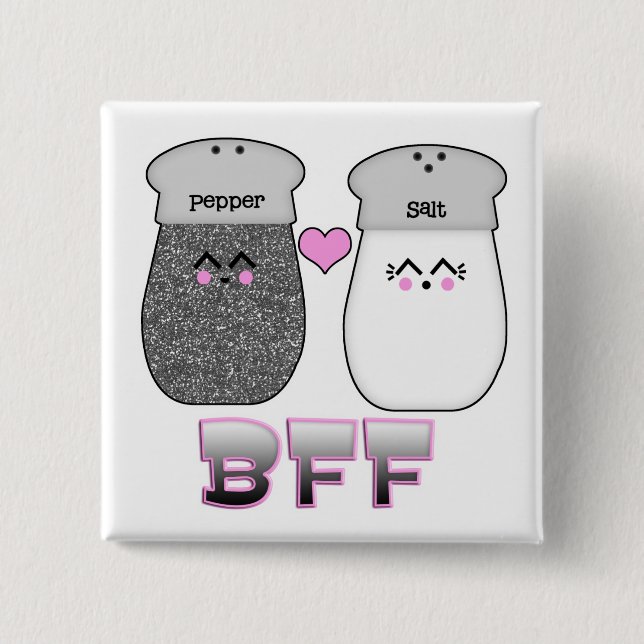 Kawaii Salt n Pepper BFF 2 Inch Square Button (Front)