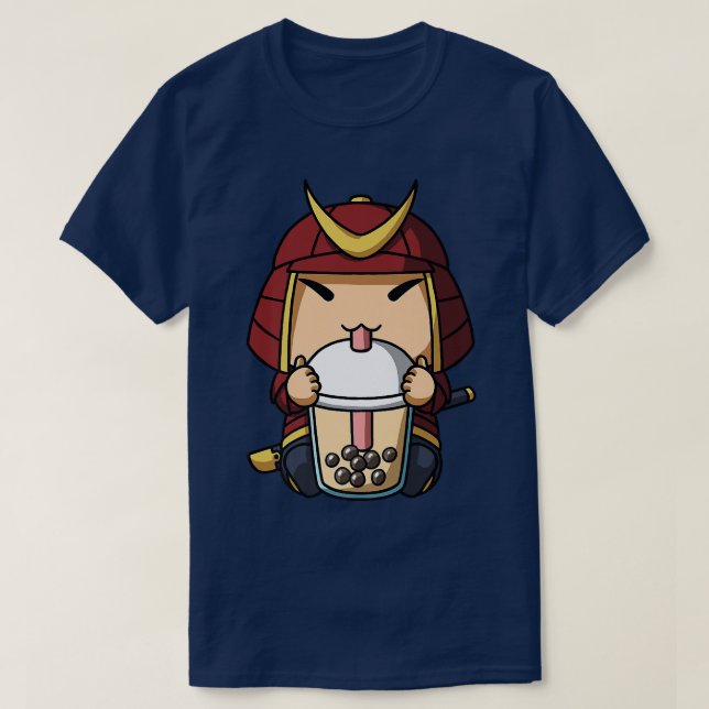 Kawaii Samurai Boba Milk Tea Bubble Tea Anime Prem T-Shirt (Design Front)