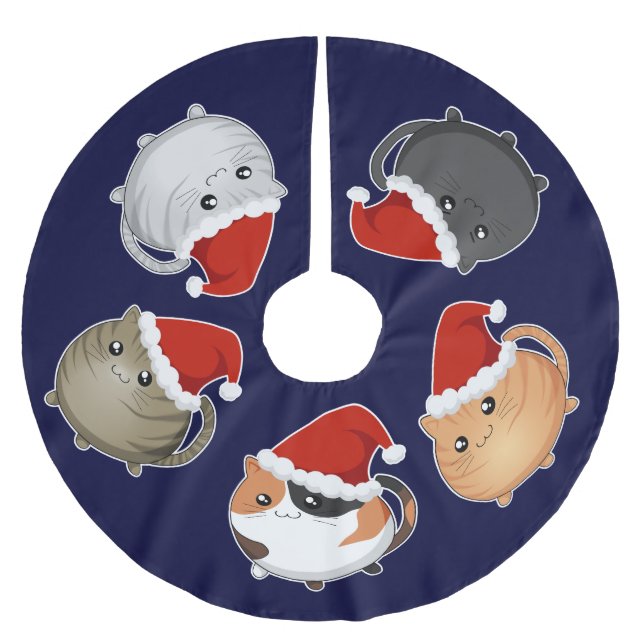 Kawaii Santa cats Brushed Polyester Tree Skirt (Front)