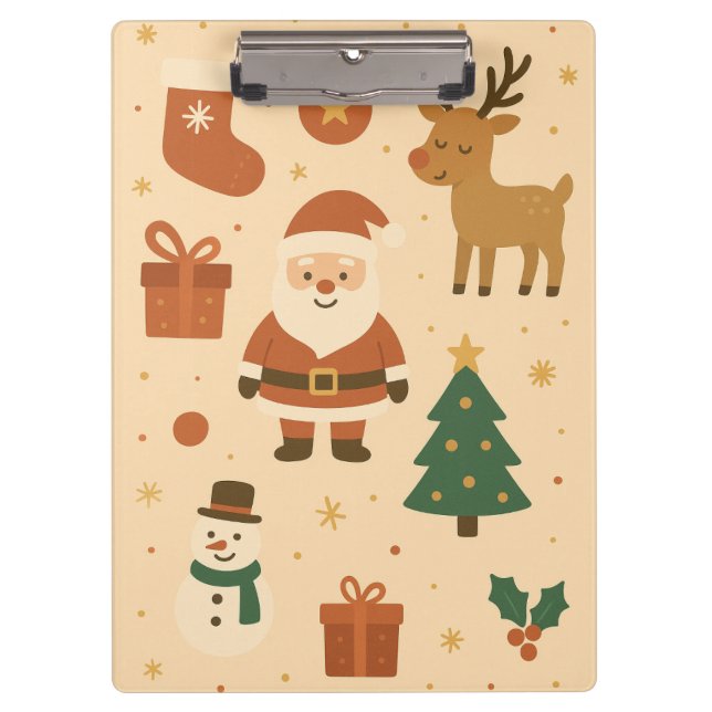 Kawaii Santa & Reindeer – Festive Christmas Clipboard (Front)