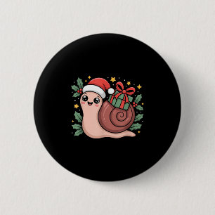Kawaii Santa Snail With Wrapped Box And Holly Star 2 Inch Round Button