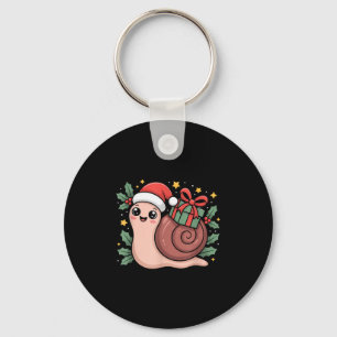 Kawaii Santa Snail With Wrapped Box And Holly Star Keychain