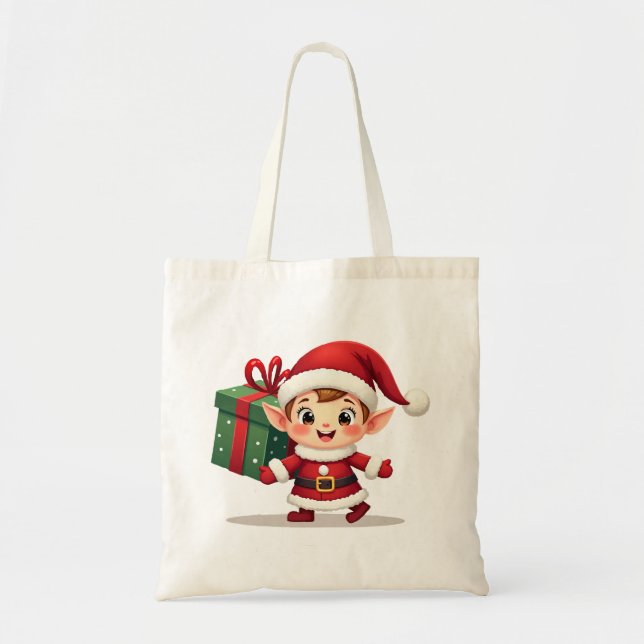 Kawaii Santa's Elf Helper Tote Bag (Front)