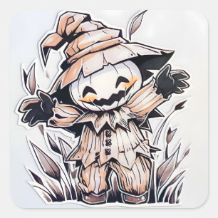 Kawaii Scarecrow 01 Square Sticker