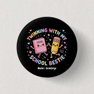 Kawaii School Bestie Twinning Friendship 1 Inch Round Button