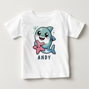 Kawaii Shark and Starfish Best Friends Baby T-Shirt