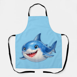 Kawaii Shark Swimming Joyfully in a Whimsical Sea  Apron