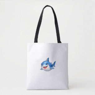 Kawaii Shark Swimming Joyfully in a Whimsical Sea Tote Bag