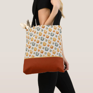 Kawaii Shells Yellow and Blue Floral Color Block Tote Bag