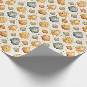 Kawaii Shells Yellow and Blue Wrapping Paper