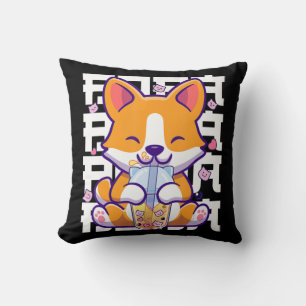 Kawaii Shiba Inu Dog Bubble Tea Boba Anime Gifts G Throw Pillow