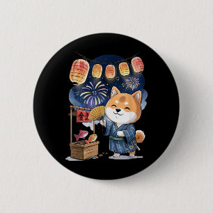Kawaii Shiba Inu Summer Festival Fireworks and Fun 2 Inch Round Button