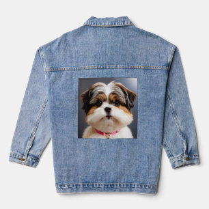Kawaii Shih Tzu Face with Top Knot – Cute Dog Art Denim Jacket
