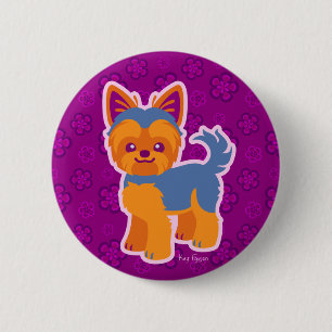 Kawaii Short Hair Yorkie Cartoon Dog 2 Inch Round Button