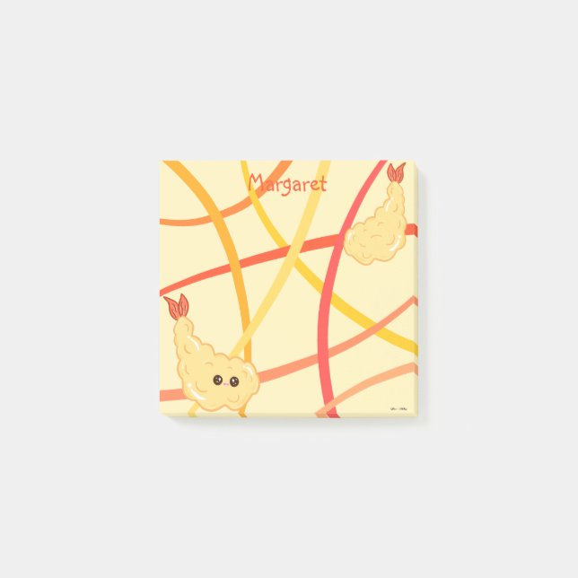 Kawaii Shrimp Tempura On Japanese Stripes Post-it Notes (Front)