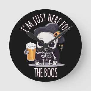 Kawaii Skeleton Halloween Oktoberfest Round Clock