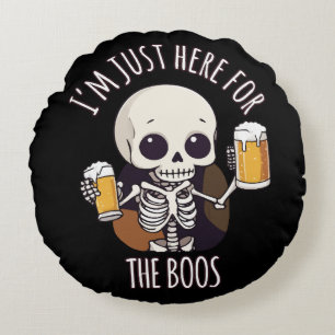 Kawaii Skeleton Halloween Oktoberfest Round Pillow