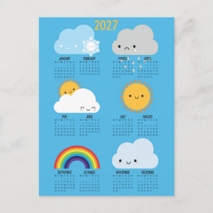 Kawaii Skies Happy Weather 2027 Calendar Postcard