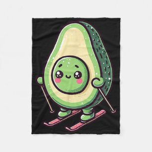 Kawaii Skiing Avocado Funny Snow Slopes Rider  Fleece Blanket
