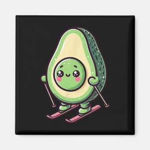 Kawaii Skiing Avocado Funny Snow Slopes Rider Magnet