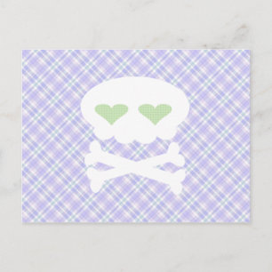 Kawaii Skull Crossbones on Punky Purple Plaid Postcard