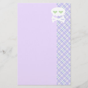 Kawaii Skull Crossbones on Punky Purple Plaid Stationery
