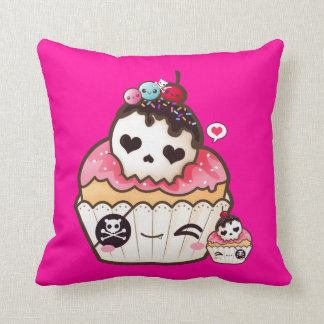 Kawaii skull cupcake throw pillow