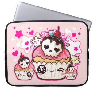 Kawaii skull cupcake with stars and hearts laptop sleeve
