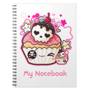 Kawaii skull cupcake with stars and hearts notebook