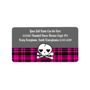 Kawaii Skull & Hot Pink Plaid Label