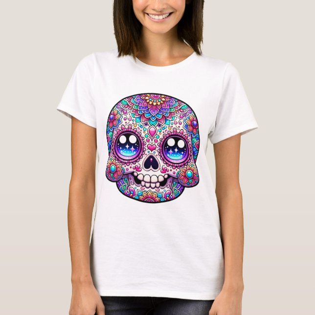 Kawaii Skull Mandala Art Colourful Active T-Shirt (Front)