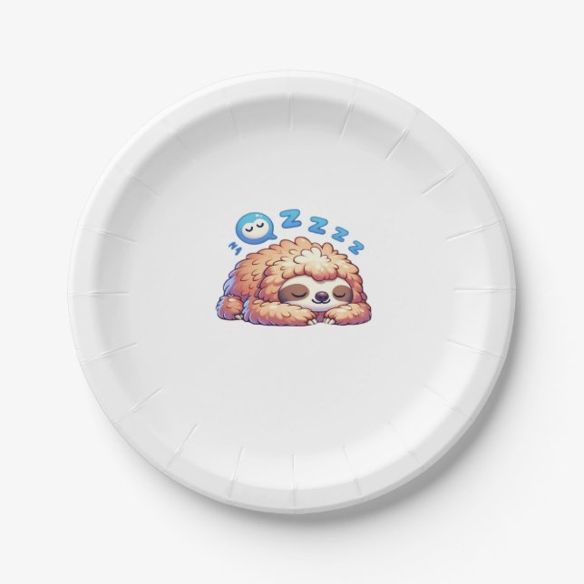 Kawaii Sleepy Sloth Napping Zzz Funny Lazy Animal  Paper Plate (Front)