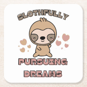 Kawaii Sloth Animal Pun Square Paper Coaster