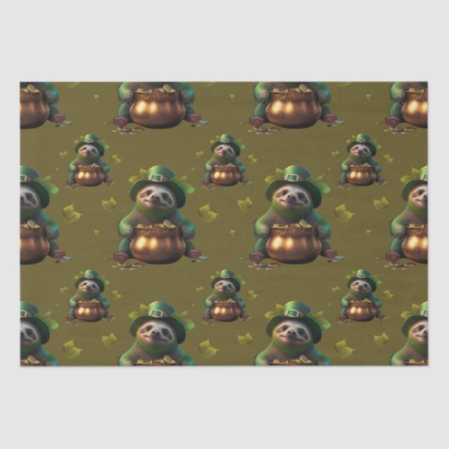 Kawaii sloth. Funny Irish Leprechaun. Saint Patric Tissue Paper (Front)