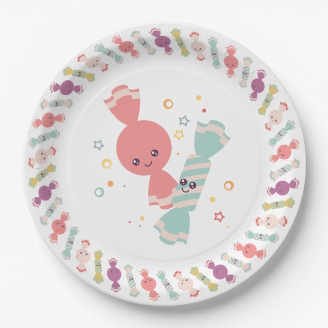 Kawaii Smiling Candy Paper Plates (Front)