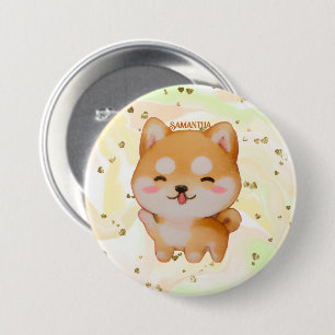 Kawaii Smiling Cartoon-Style Shiba Inu 3 Inch Round Button